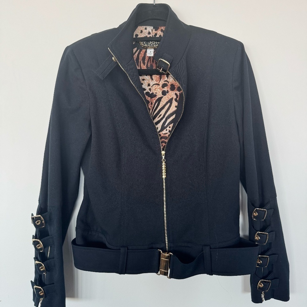 St. John Sz 4  black jacket Couture Buckles